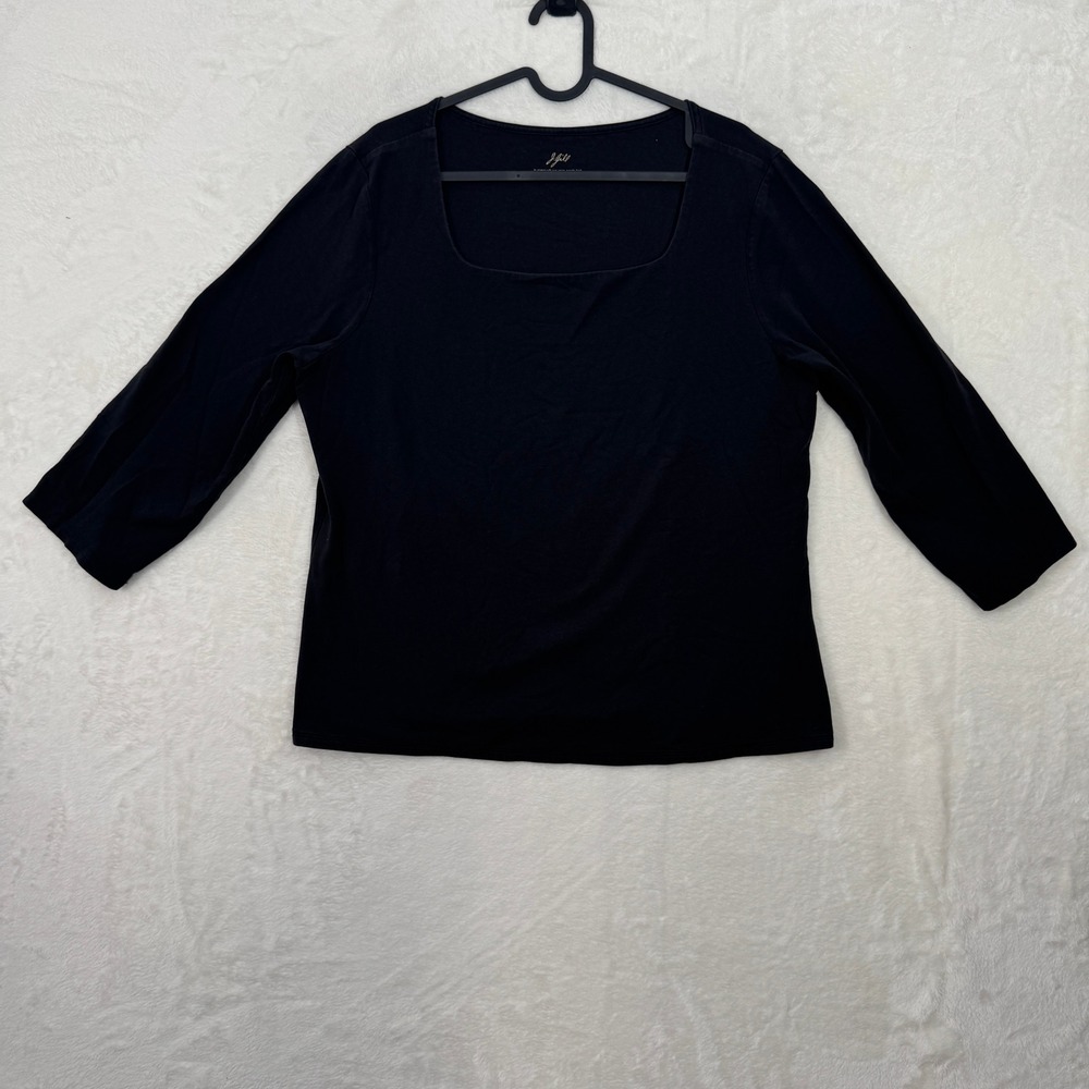 J. Jill Tee Women XL Black Supersoft Square Neck 3/4 Sleeve Minimalist Cotton